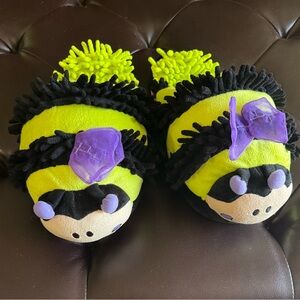 Plush Caterpillar Slippers Green and Purple